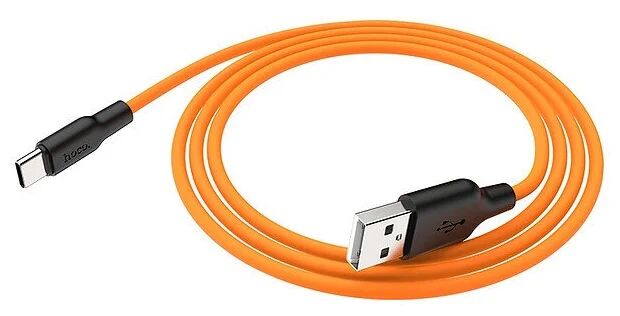 USB кабель HOCO X21 Plus Silicone Type-C, 3А, 1м, силикон (оранжевый/черный) - 1