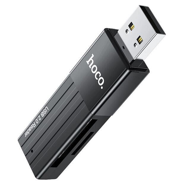 Картридер Hoco HB20 Mindful 2 in 1 USB 2.0/480Mbps, USB-А на microSD, SD (Black) - 4