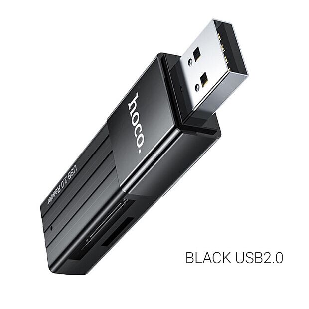 Картридер Hoco HB20 Mindful 2 in 1 USB 2.0/480Mbps, USB-А на microSD, SD (Black) - 5