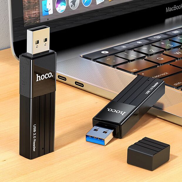 Картридер Hoco HB20 Mindful 2 in 1 USB 3.0/5Gbps, USB-A на microSD, SD (Black) - 2