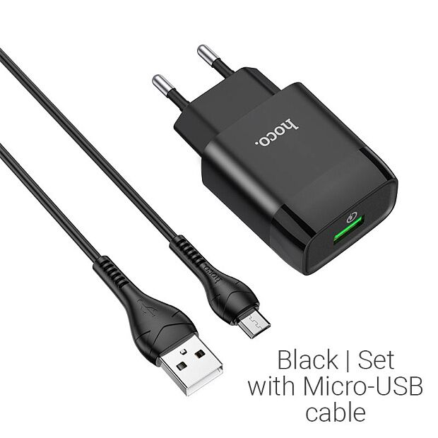 СЗУ HOCO C72Q Glorious 1xUSB, 3А, 18W, QC3.0  USB кабель MicroUSB, 1м (черный) - 3